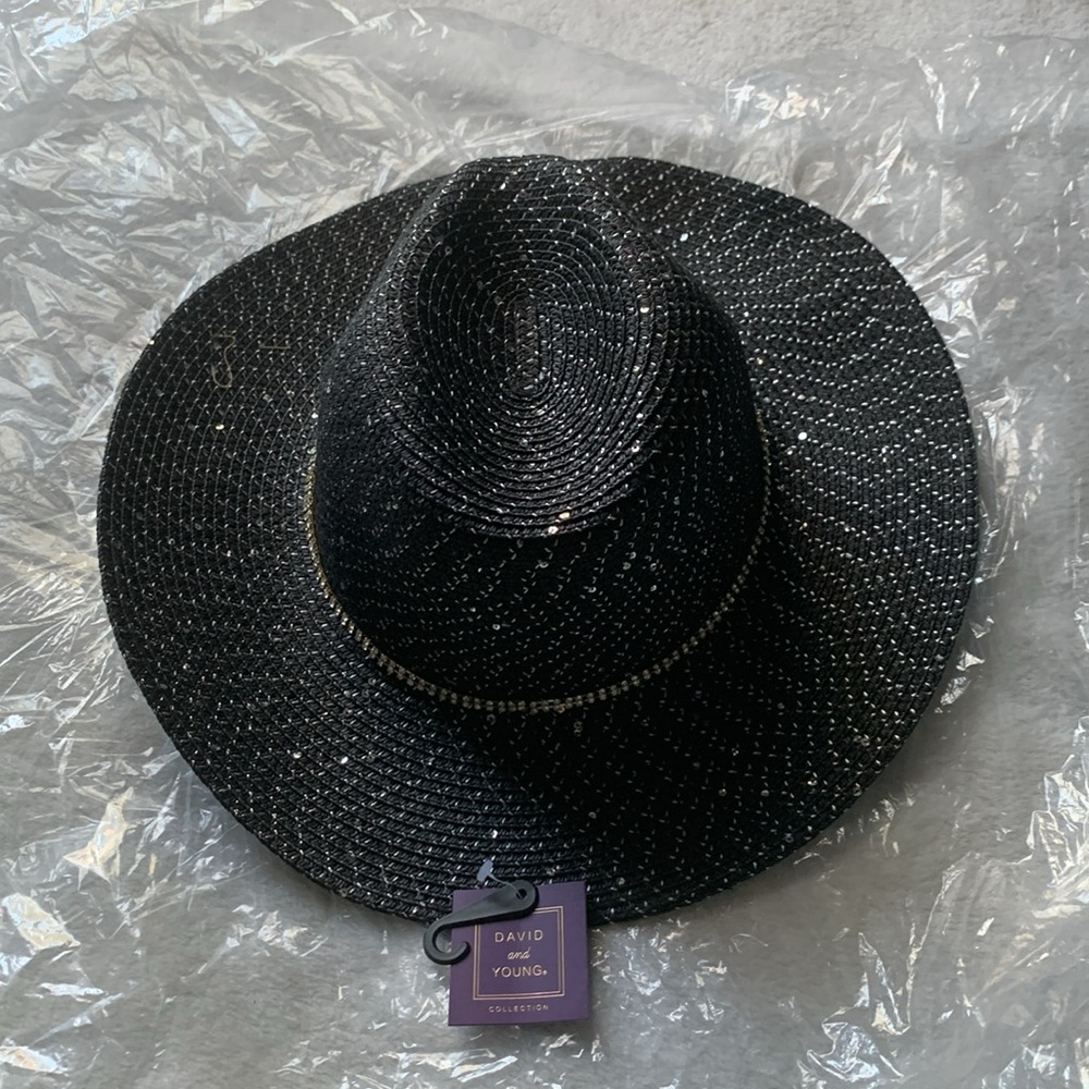David and Young Collection sequin/stone black Cowboy strawhat - Picture 2 of 13